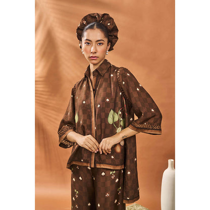 Masaba Brown Checkers Bloom Tunic with Palazzo (Set of 2)