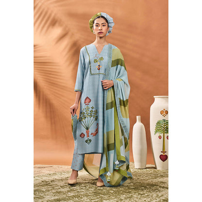 Masaba Powder Blue Spades Kurta with Pant and Dupatta (Set of 3)
