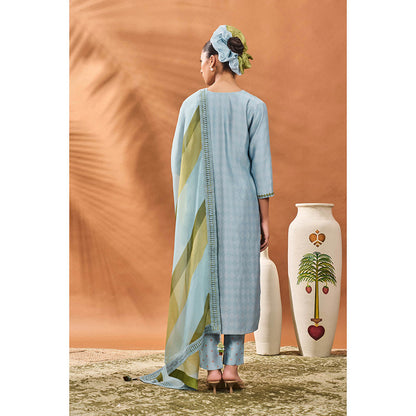 Masaba Powder Blue Spades Kurta with Pant and Dupatta (Set of 3)