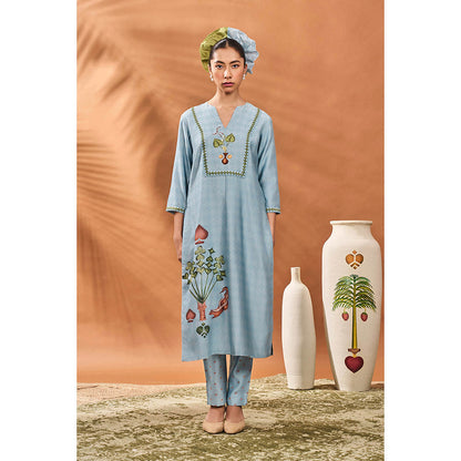 Masaba Powder Blue Spades Kurta with Pant and Dupatta (Set of 3)