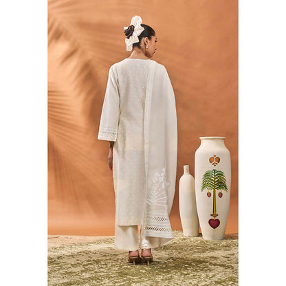Masaba Ivory Kurta with Pant and Dupatta (Set of 3)
