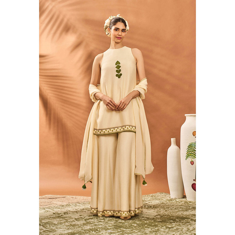 Masaba Cream Mindscape Kurti with Palazzo and Dupatta (Set of 3)