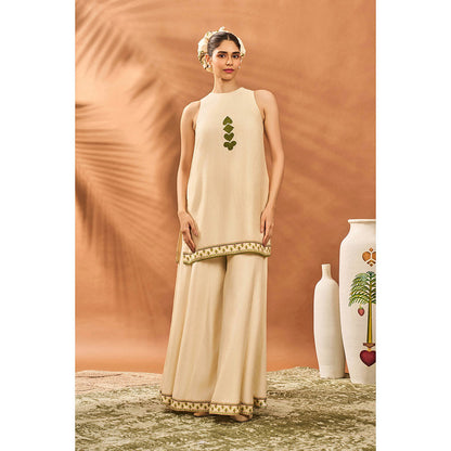 Masaba Cream Mindscape Kurti with Palazzo and Dupatta (Set of 3)
