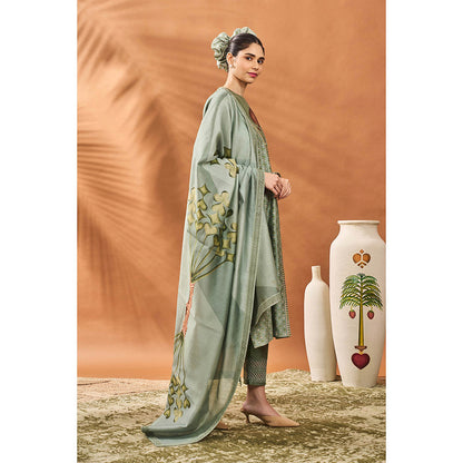 Masaba Sage Green Kurta with Pant, Jacket and Dupatta (Set of 4)