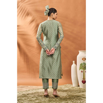 Masaba Sage Green Kurta with Pant, Jacket and Dupatta (Set of 4)