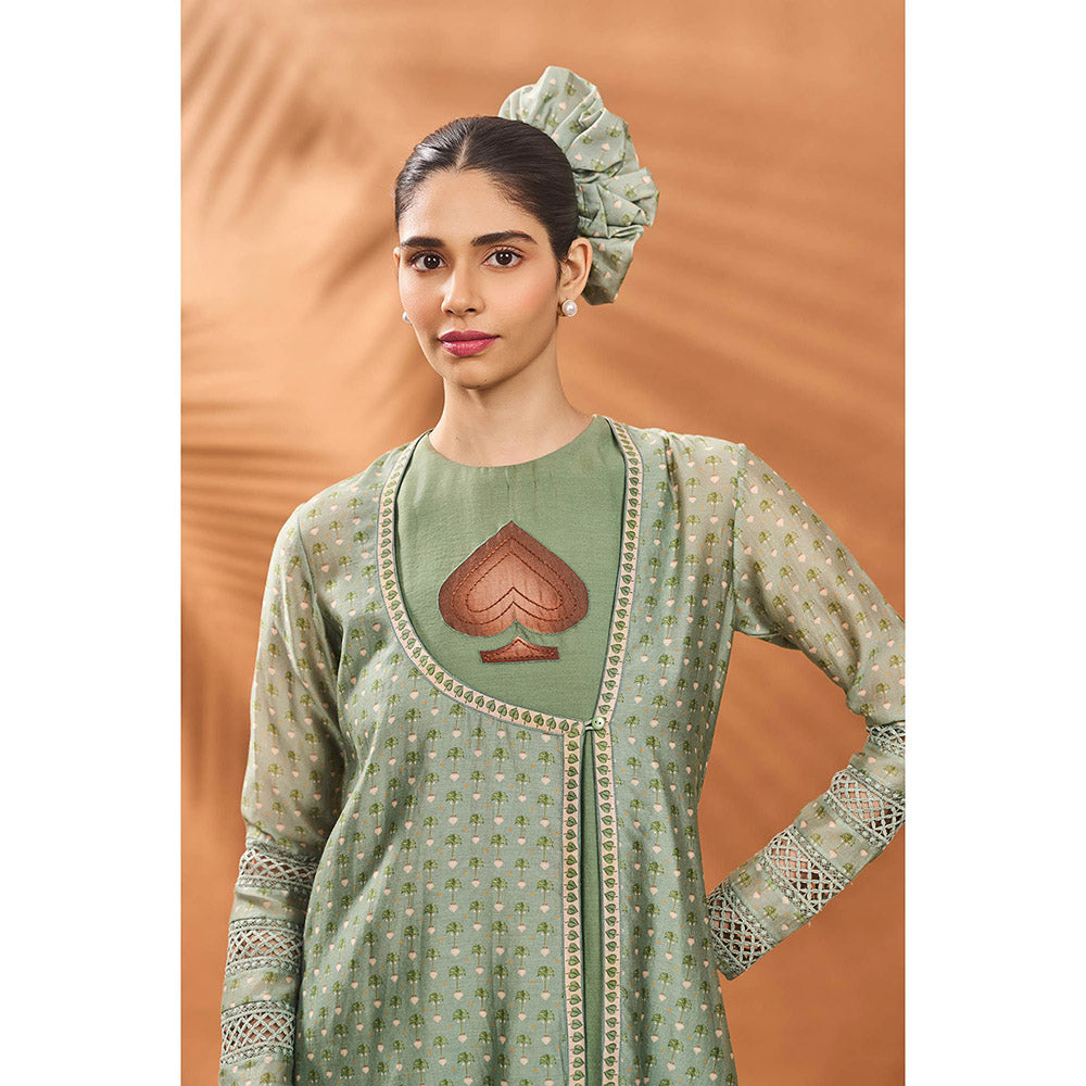 Masaba Sage Green Kurta with Pant, Jacket and Dupatta (Set of 4)