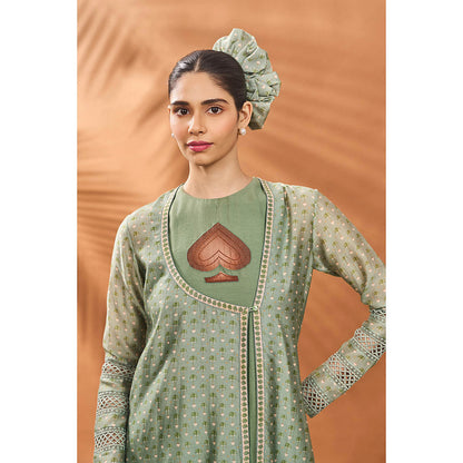 Masaba Sage Green Kurta with Pant, Jacket and Dupatta (Set of 4)