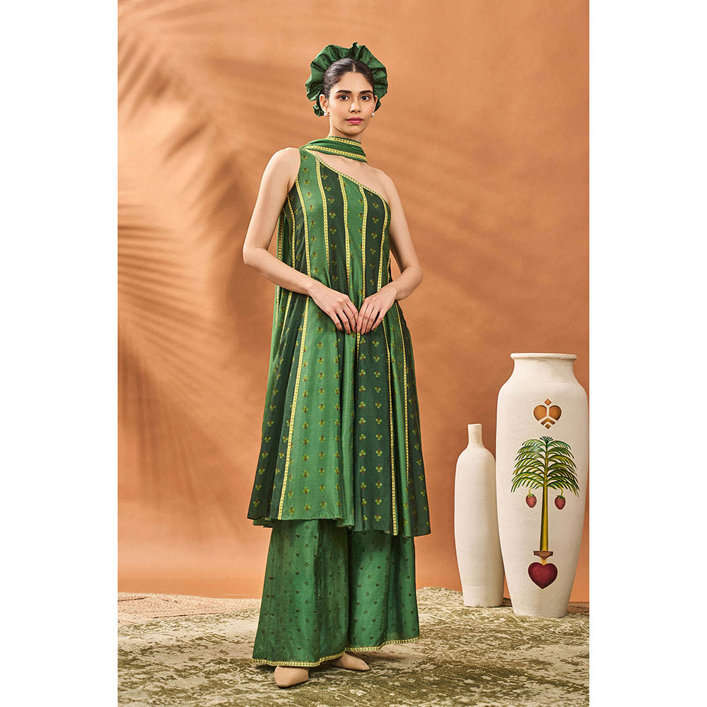 Masaba Green Petal Play Kurta with Palazzo and Dupatta (Set of 3)