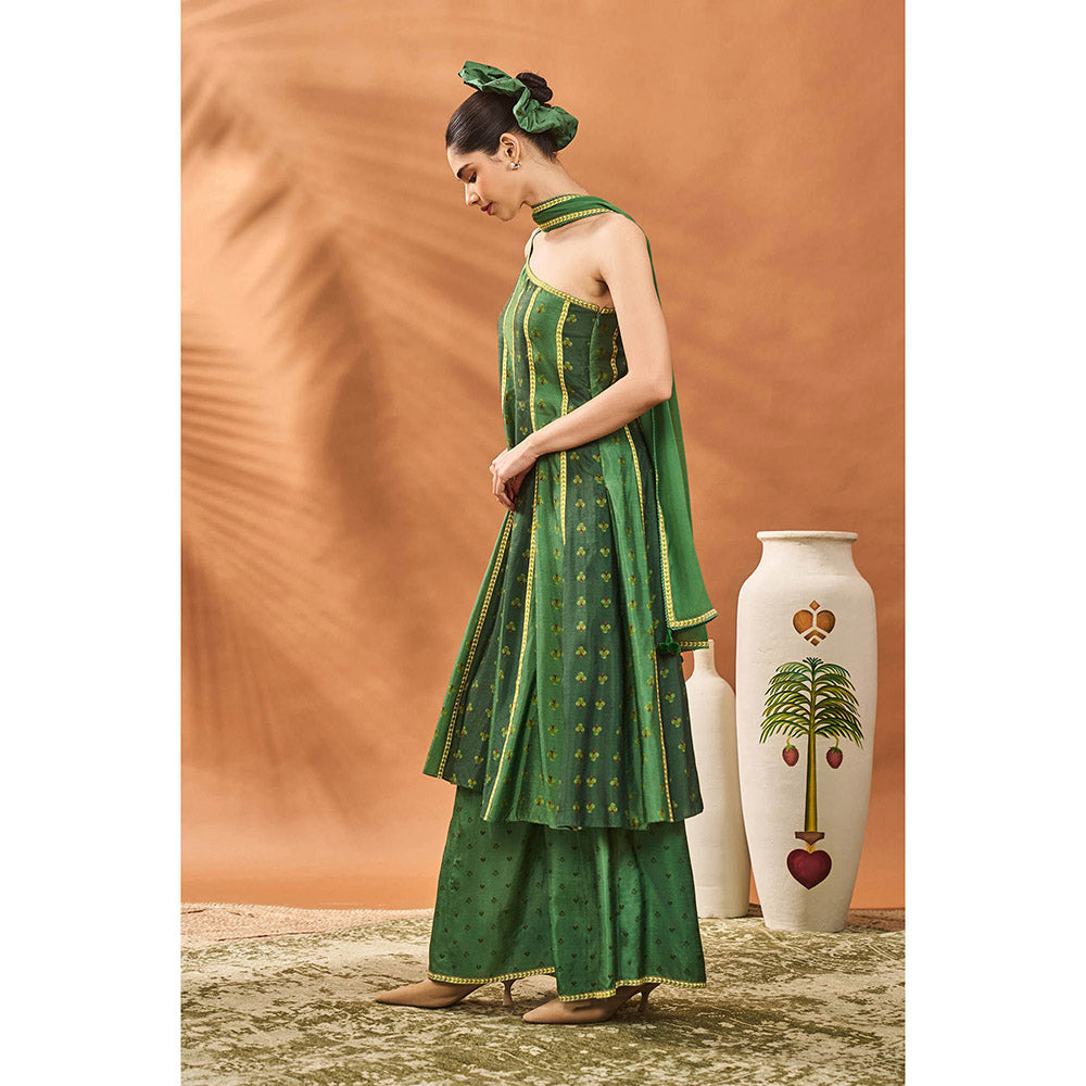 Masaba Green Petal Play Kurta with Palazzo and Dupatta (Set of 3)
