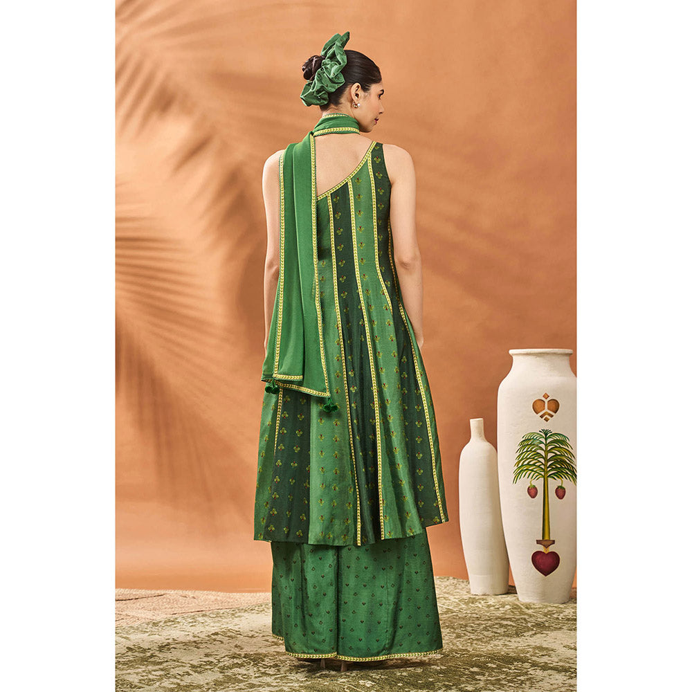 Masaba Green Petal Play Kurta with Palazzo and Dupatta (Set of 3)