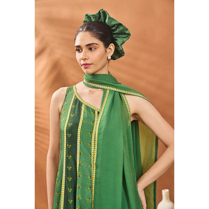 Masaba Green Petal Play Kurta with Palazzo and Dupatta (Set of 3)