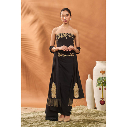Masaba Black The Kala-Khatta Corset Top with Skirt and Dupatta (Set of 3)