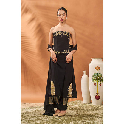 Masaba Black The Kala-Khatta Corset Top with Skirt and Dupatta (Set of 3)
