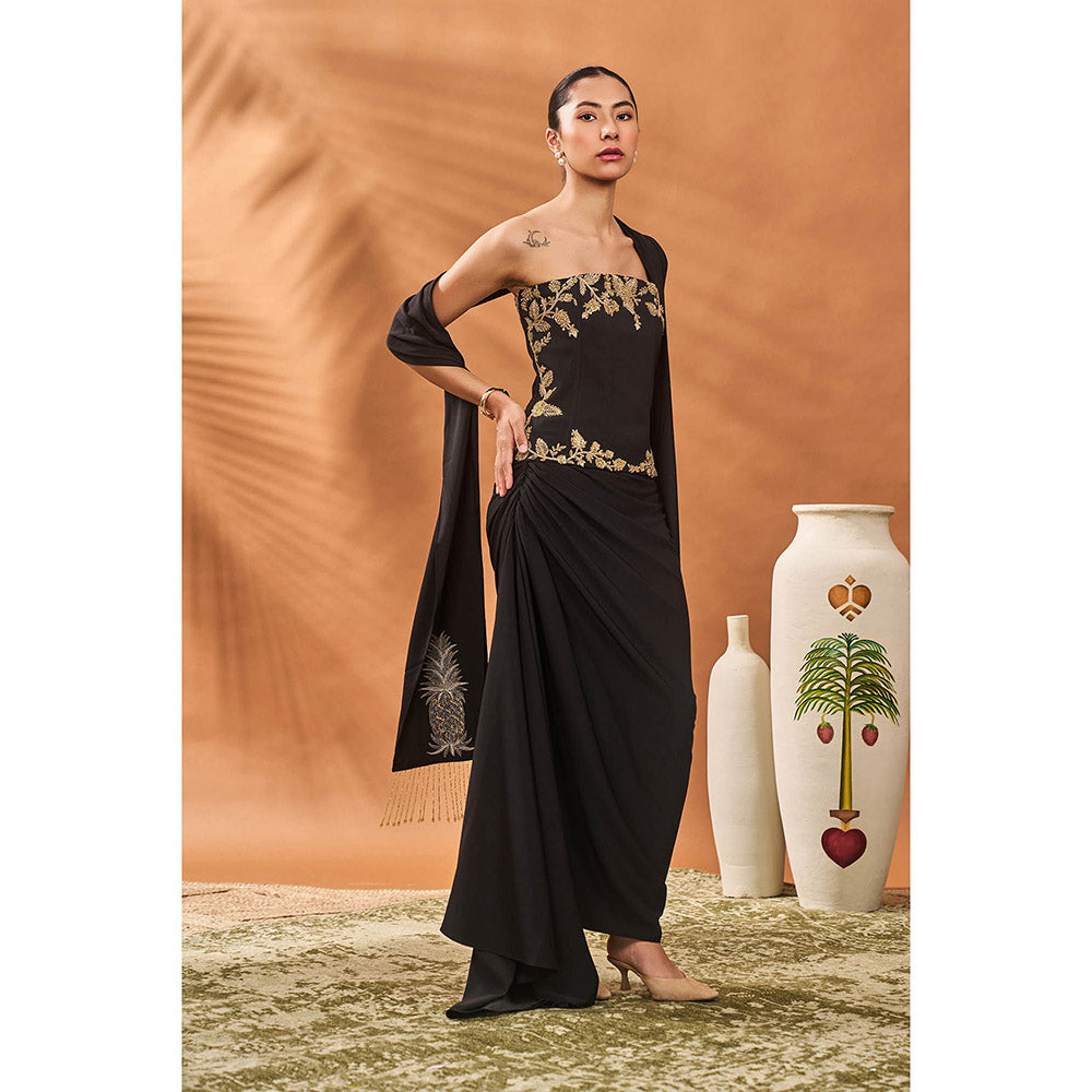 Masaba Black The Kala-Khatta Corset Top with Skirt and Dupatta (Set of 3)