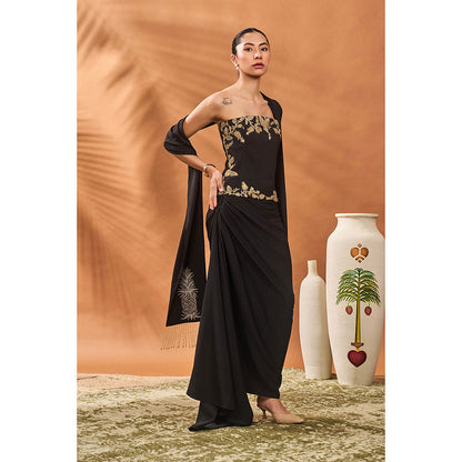 Masaba Black The Kala-Khatta Corset Top with Skirt and Dupatta (Set of 3)