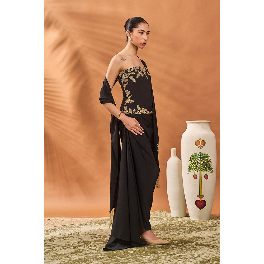 Masaba Black The Kala-Khatta Corset Top with Skirt and Dupatta (Set of 3)