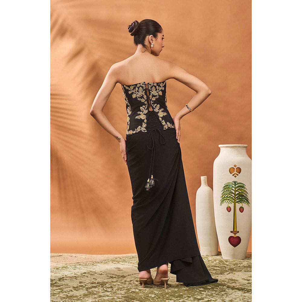 Masaba Black The Kala-Khatta Corset Top with Skirt and Dupatta (Set of 3)