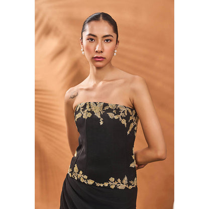 Masaba Black The Kala-Khatta Corset Top with Skirt and Dupatta (Set of 3)