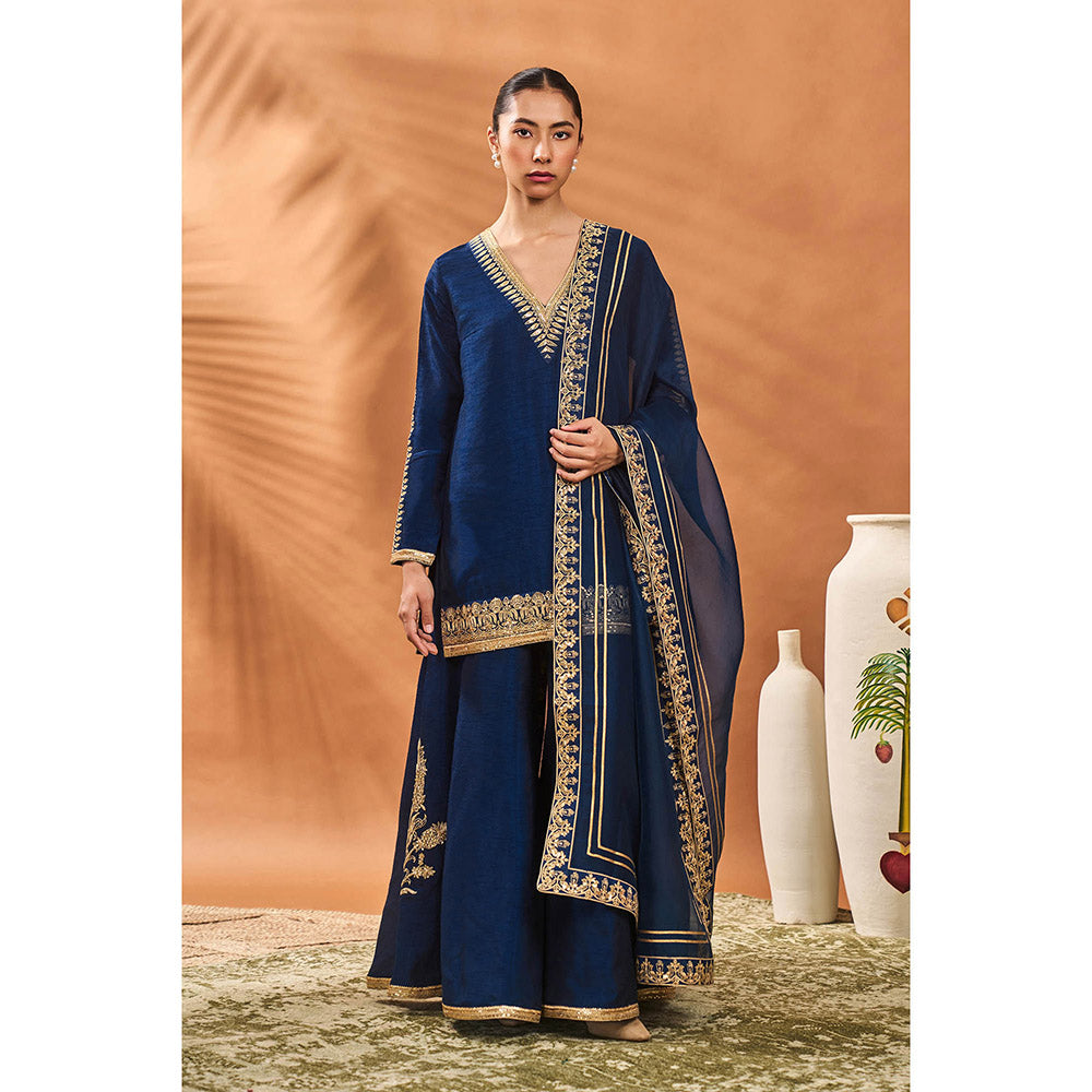 Masaba Blue Tricone Palazzo with Kurta and Dupatta (Set of 3)