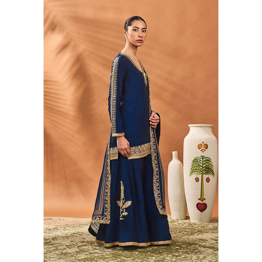 Masaba Blue Tricone Palazzo with Kurta and Dupatta (Set of 3)