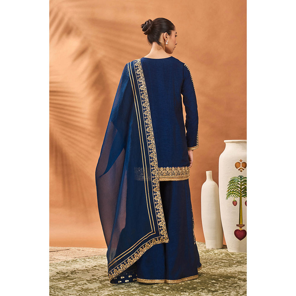 Masaba Blue Tricone Palazzo with Kurta and Dupatta (Set of 3)