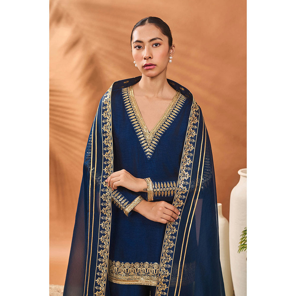 Masaba Blue Tricone Palazzo with Kurta and Dupatta (Set of 3)