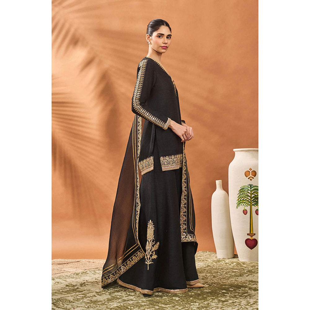 Masaba Black Tricone Palazzo with Kurta and Dupatta (Set of 3)
