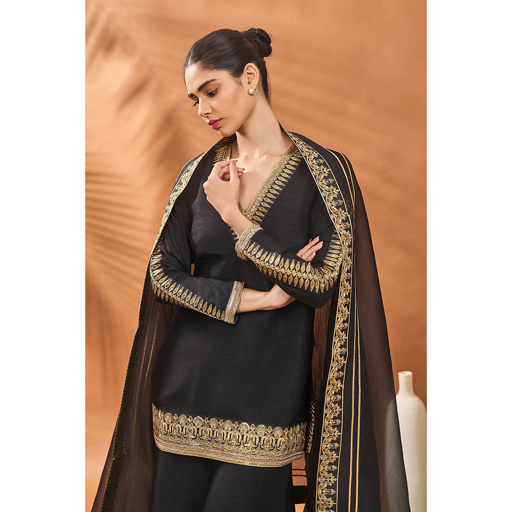Masaba Black Tricone Palazzo with Kurta and Dupatta (Set of 3)