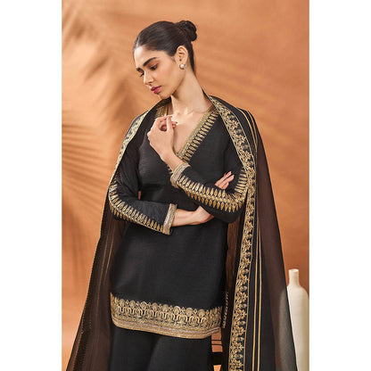 Masaba Black Tricone Palazzo with Kurta and Dupatta (Set of 3)