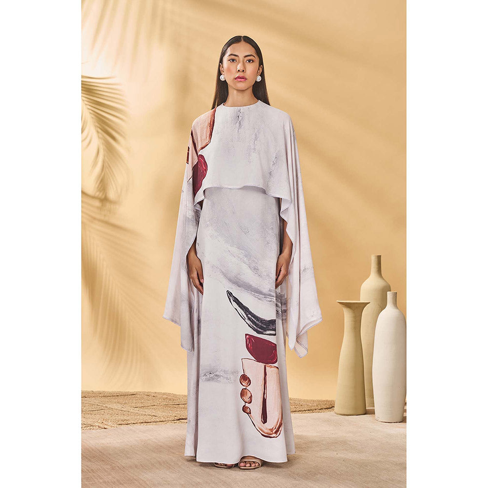 Masaba White Moon Mist Cape with Maxi Dress (Set of 2)
