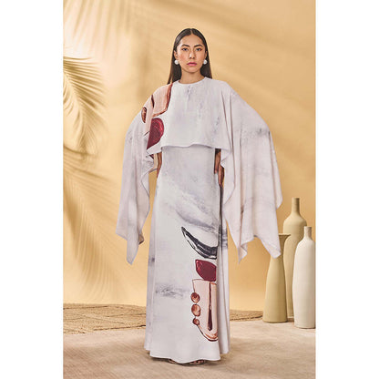Masaba White Moon Mist Cape with Maxi Dress (Set of 2)