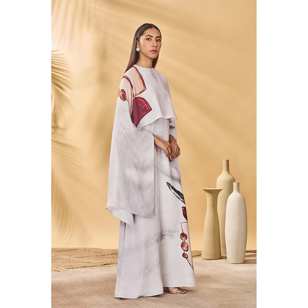 Masaba White Moon Mist Cape with Maxi Dress (Set of 2)