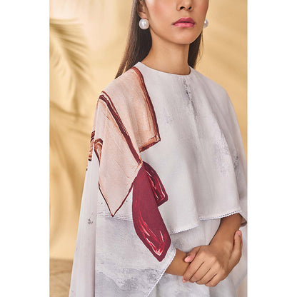 Masaba White Moon Mist Cape with Maxi Dress (Set of 2)