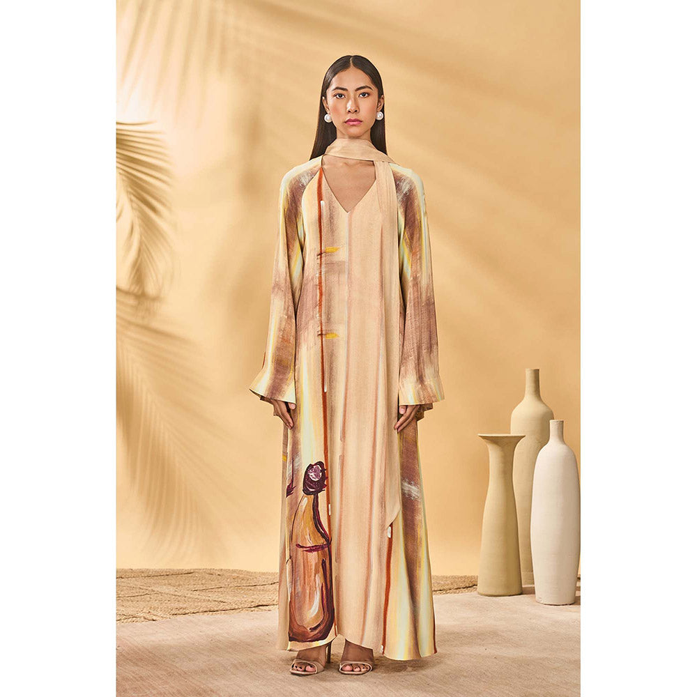 Masaba Beige Rustic Strokes Reversible Maxi Dress
