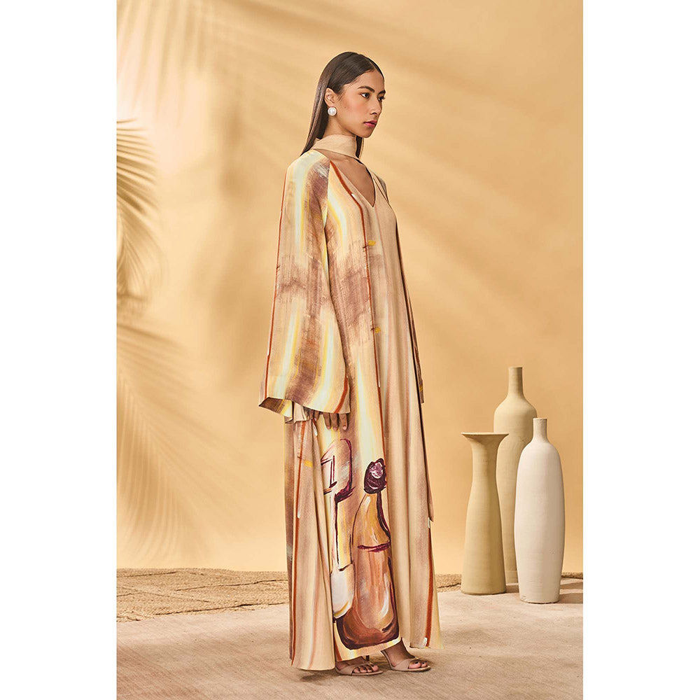 Masaba Beige Rustic Strokes Reversible Maxi Dress