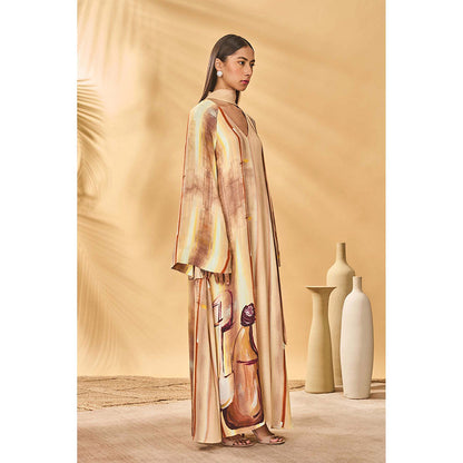 Masaba Beige Rustic Strokes Reversible Maxi Dress