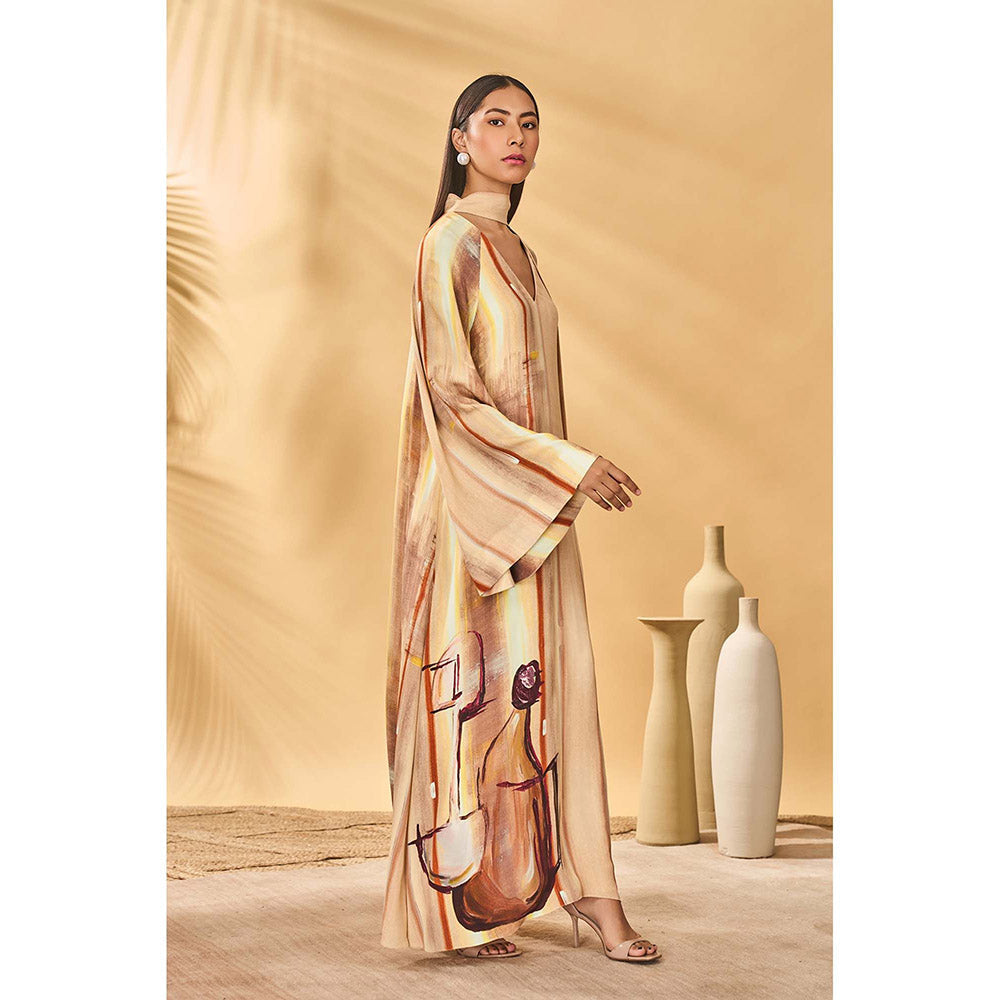 Masaba Beige Rustic Strokes Reversible Maxi Dress
