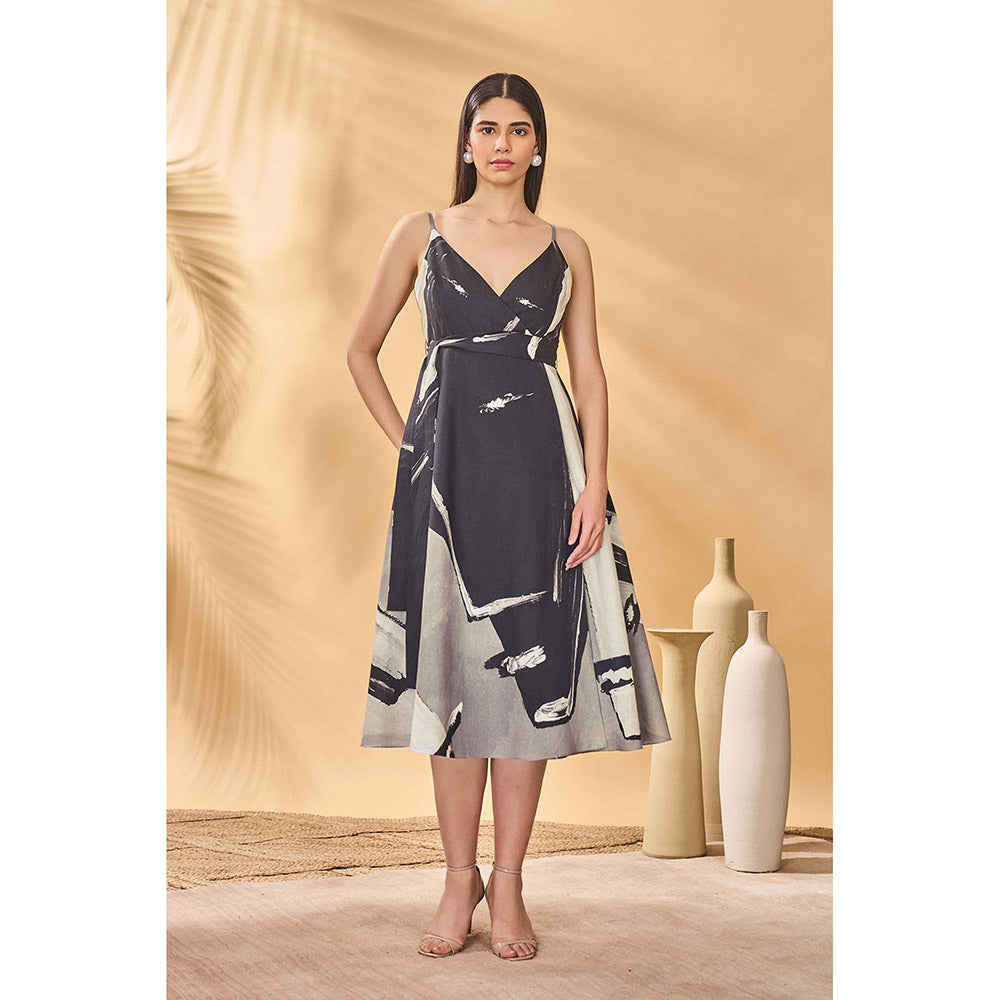 Masaba Black Hidden Gaze Wrap Dress with Belt (Set of 2)