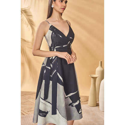 Masaba Black Hidden Gaze Wrap Dress with Belt (Set of 2)