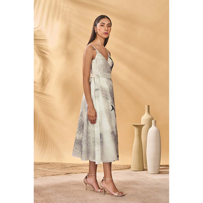 Masaba Grey Moondust Mirage Wrap Dress with Belt (Set of 2)