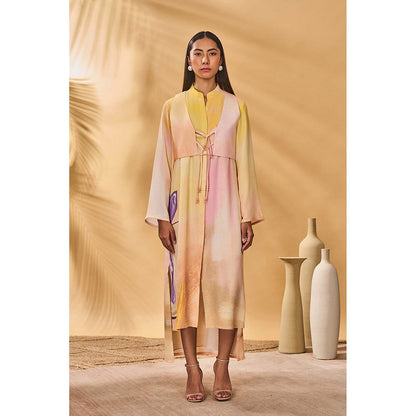 Masaba Multicolour Glazing Symphony Shirt Dress with Waist Coat (Set of 2)