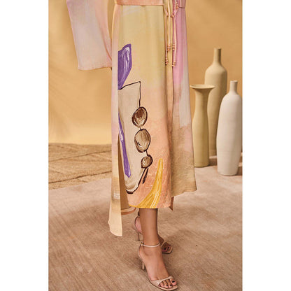 Masaba Multicolour Glazing Symphony Shirt Dress with Waist Coat (Set of 2)