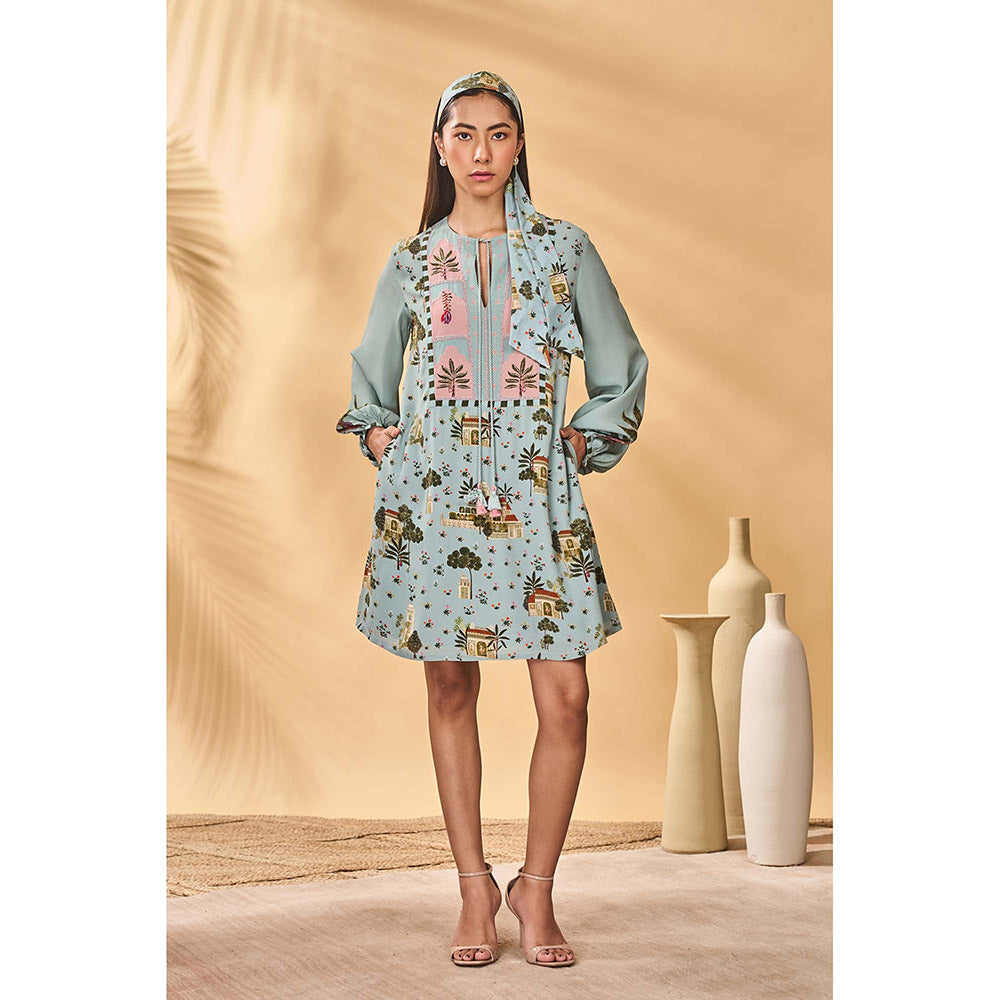 Masaba Blue Miniature Dreams Embroidered Mini Dress