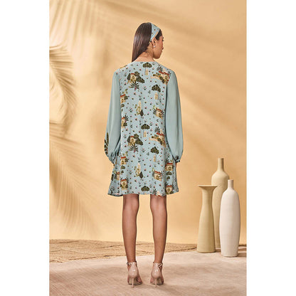 Masaba Blue Miniature Dreams Embroidered Mini Dress