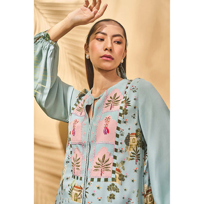 Masaba Blue Miniature Dreams Embroidered Mini Dress