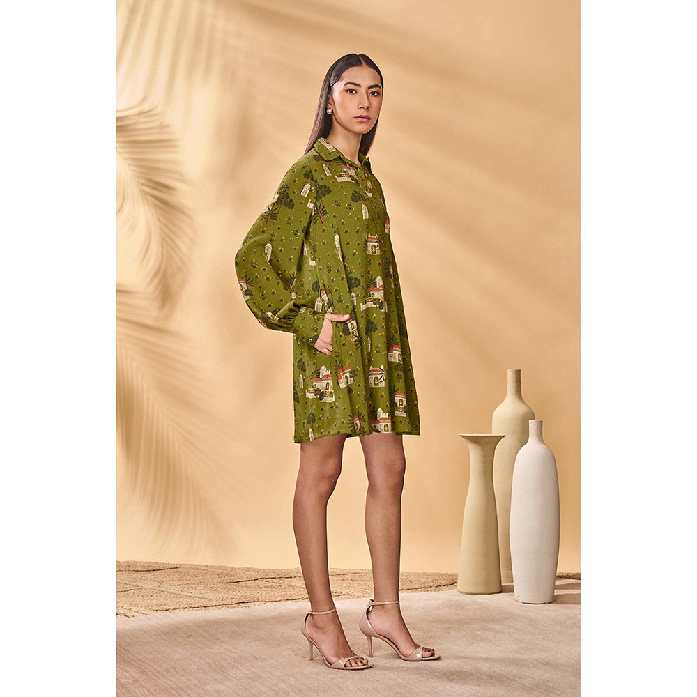 Masaba Olive Miniature Dreams Shirt Dress with Belt (Set of 2)
