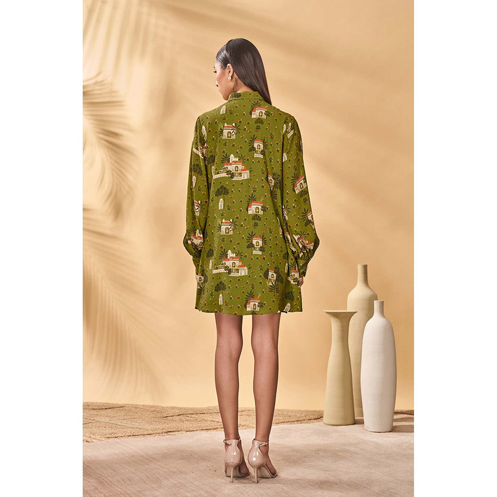Masaba Olive Miniature Dreams Shirt Dress with Belt (Set of 2)