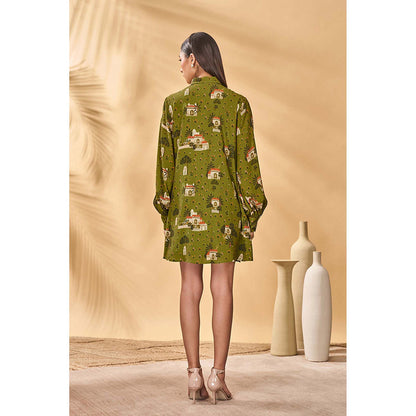 Masaba Olive Miniature Dreams Shirt Dress with Belt (Set of 2)