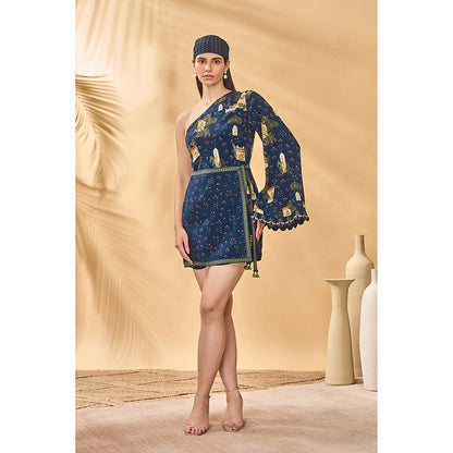Masaba Blue Midnight Miniature Dreams Wrap Dress with Belt (Set of 2)