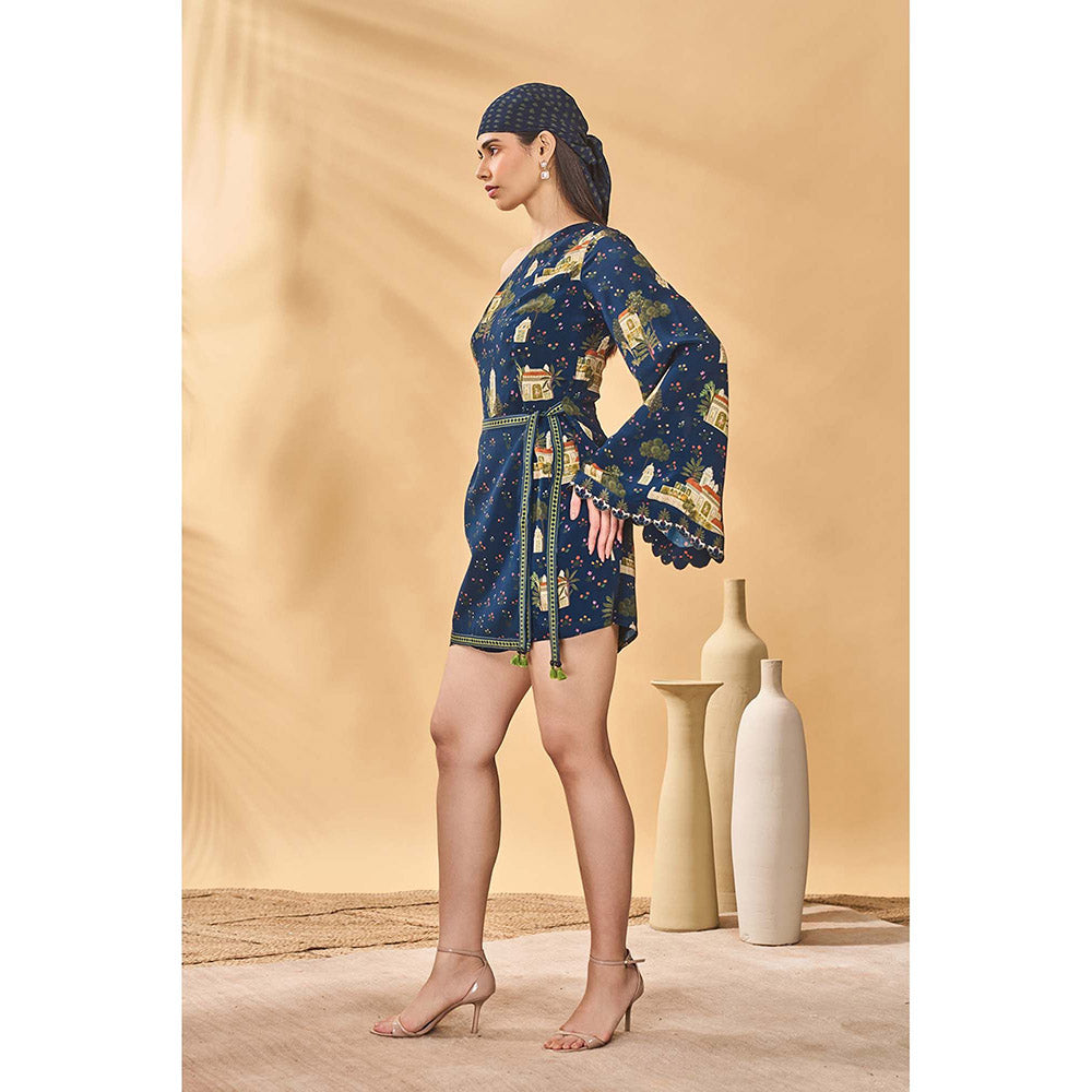 Masaba Blue Midnight Miniature Dreams Wrap Dress with Belt (Set of 2)